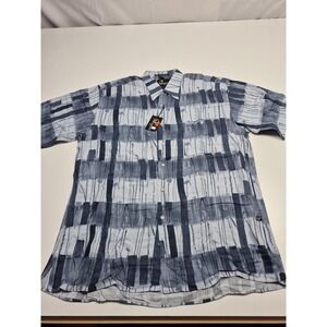 Massoti Shirt Mens L Gray Geometric 100% Viscose Button Up Short Sleeve Casual